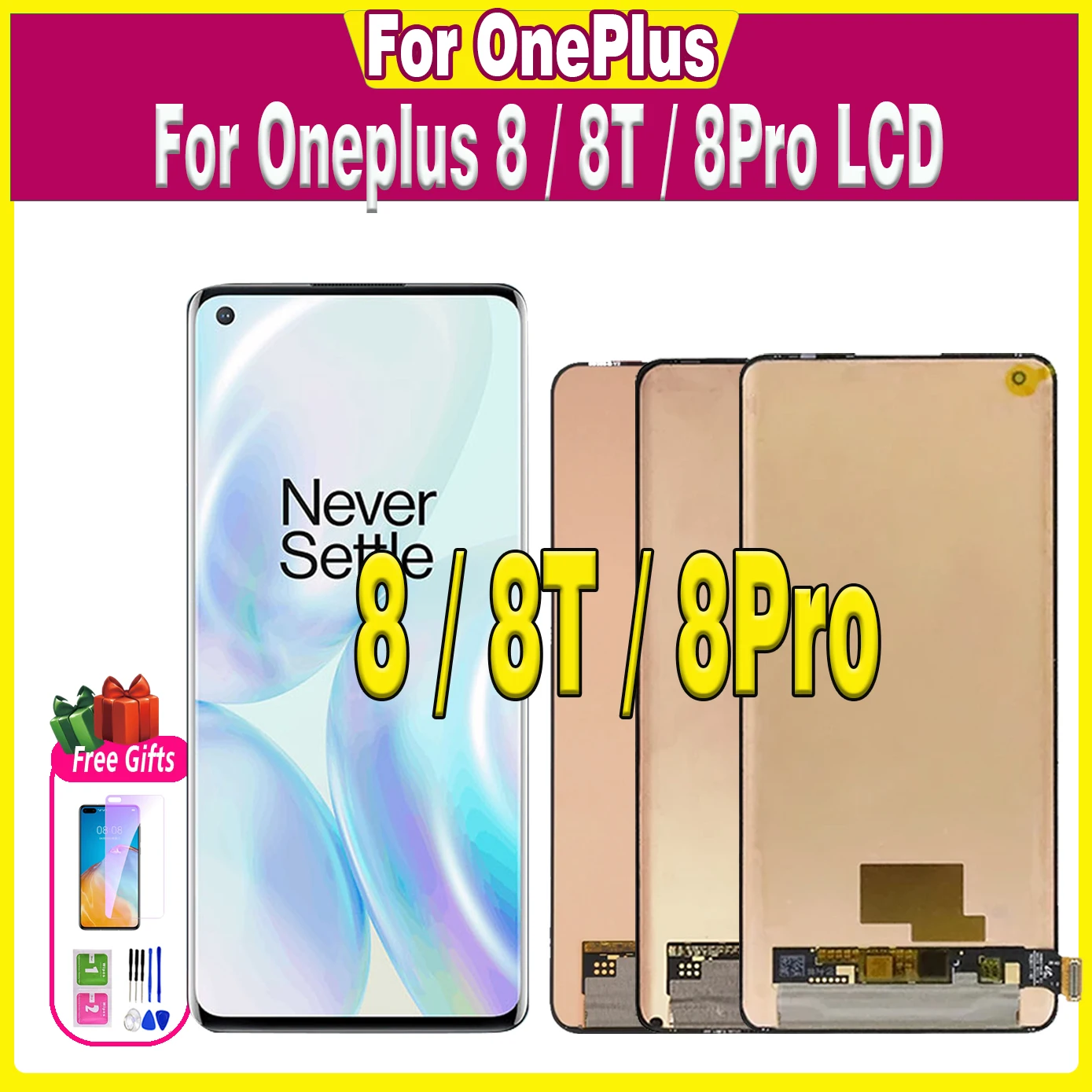 

High quality Super Amoled For Oneplus 8 8T 8Pro LCD Screen 1+8 1+8T 1+8Pro Display Touch Screen Digitizer Parts New With Frame