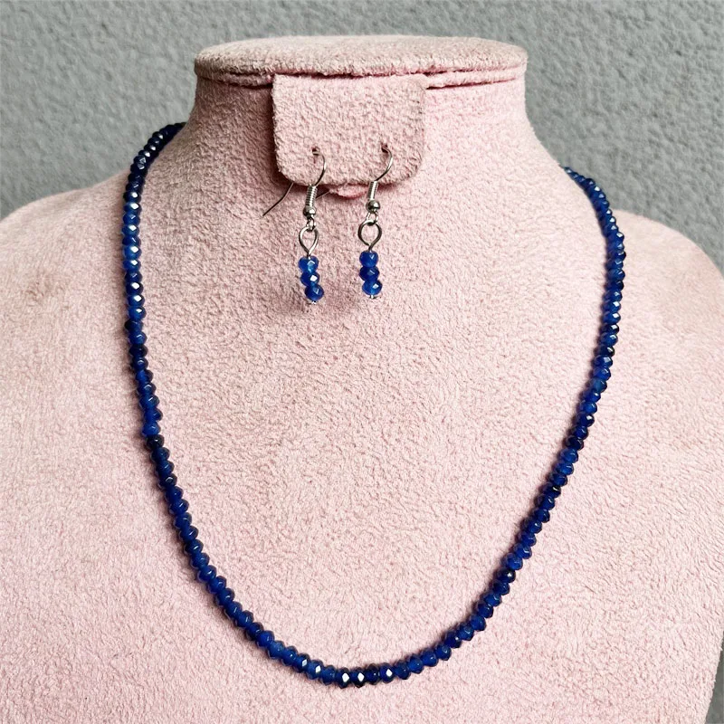 Luxury Necklace Earrings Set Natural Emerald Ruby Sapphire 3x4mm Beads Women Varnish Preciosas Stone