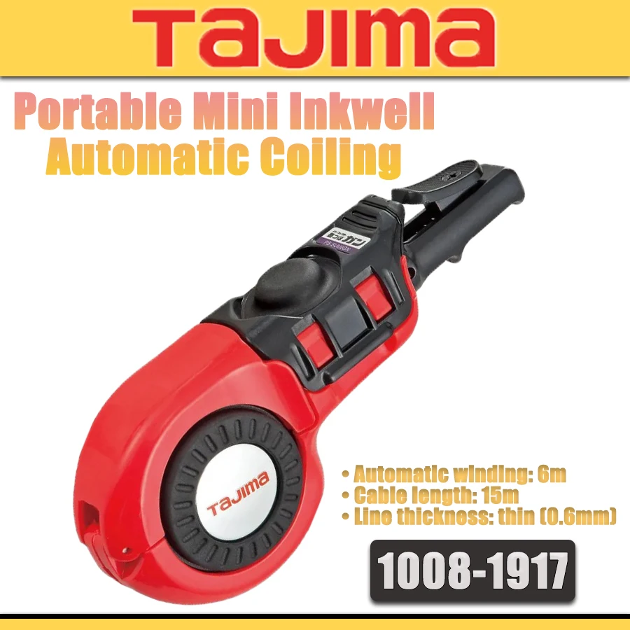 

TAJIMA 1008-1917 Портативный мини-чернильник GUN Type, маленький чернильник, 15 м, автоматическая намотка, для разметки по дереву