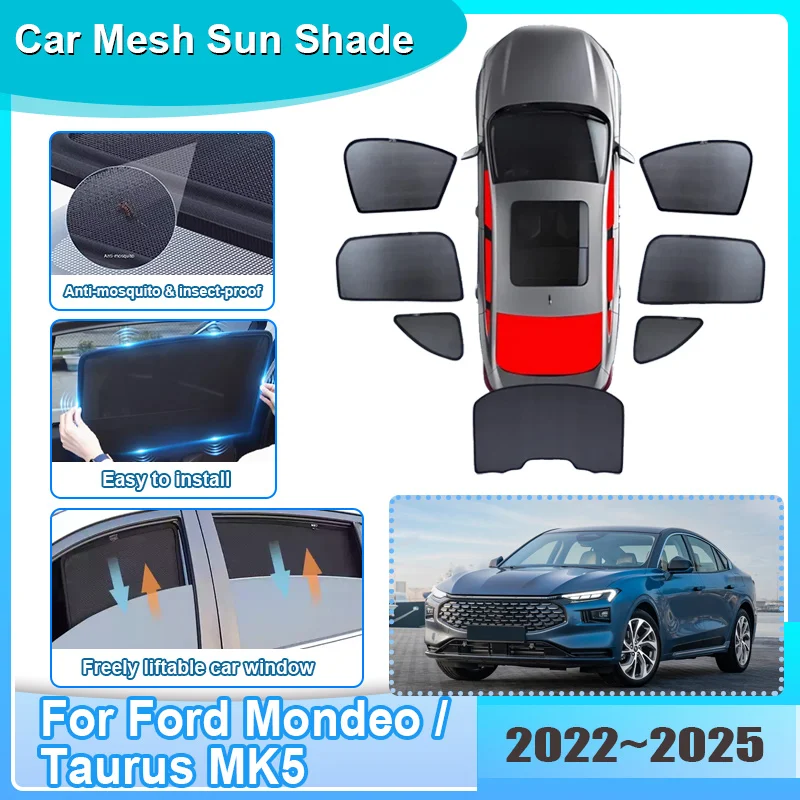 Car Window Sunshade For Ford Mondeo Taurus MK5 2022-2025 2023 Visor Mesh UV Protection Windshield Frame Curtain Auto Accessories