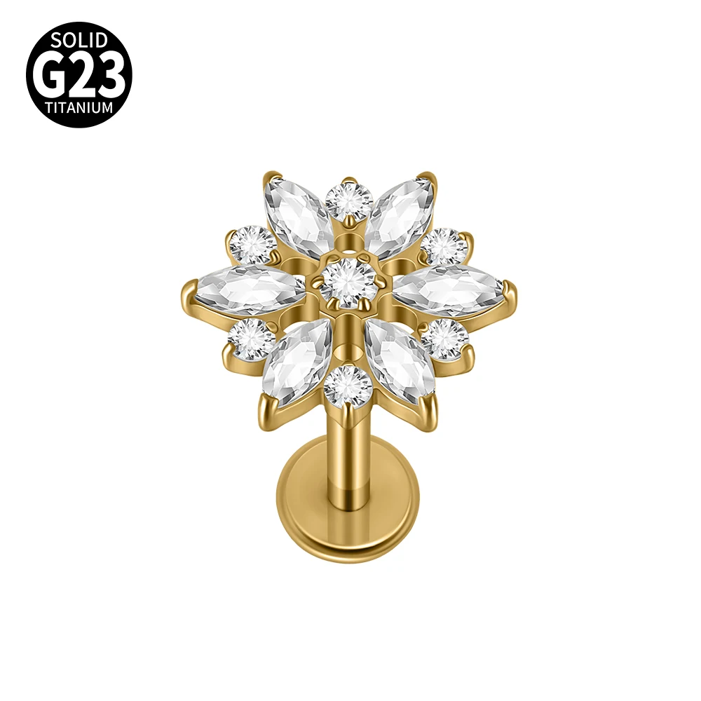 16G Cz Crown Pure Titanium Lip Studs