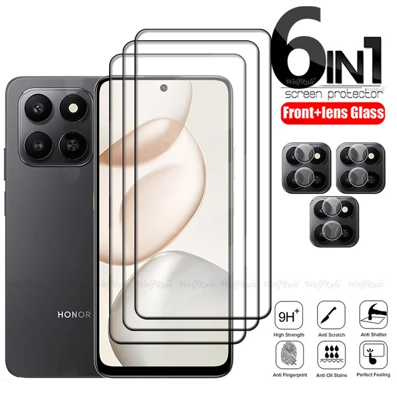 6 في 1 لهاتف Honor X7d 5G زجاج لهاتف Huawei Honor X7d 5G زجاج مقسى 9H غراء كامل 9H HD واقي شاشة Honor X7d 5G زجاج عدسة