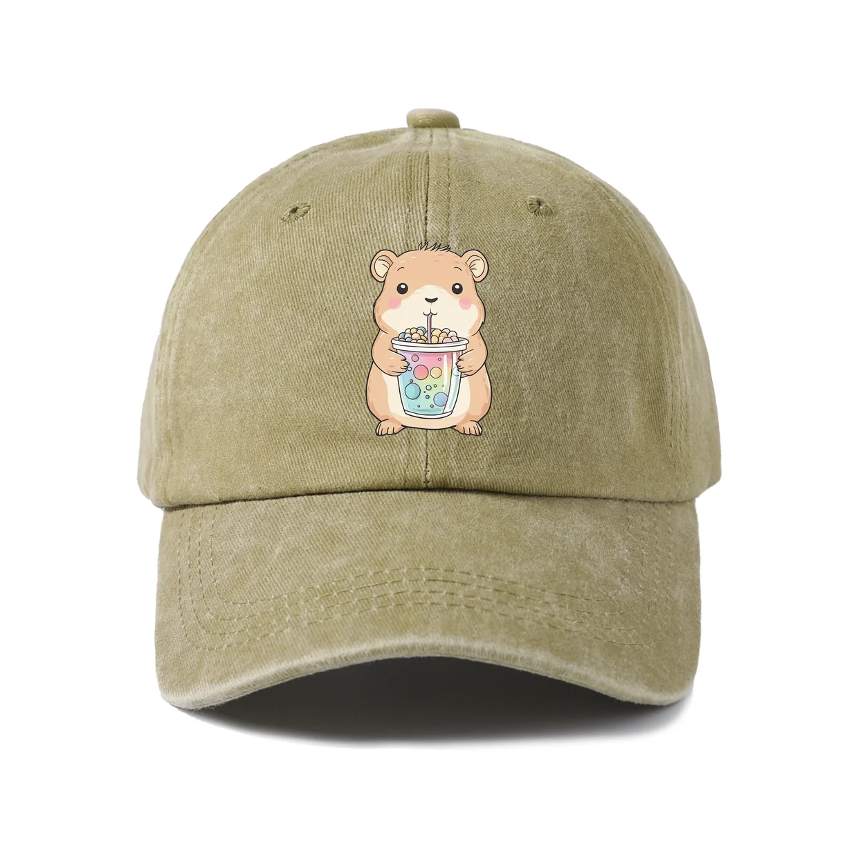 Whimsical Creature Illustration Graphic Baseball Cap, Vintage Washed Adjustable Unisex Dad Hat, Casual Gift