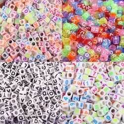 100-200pcs 6x6mm Mixed Alphabet Letter Beads Numbers Cube Loose Spacer Beads for Making DIY Jewelry Handmade Accessories
