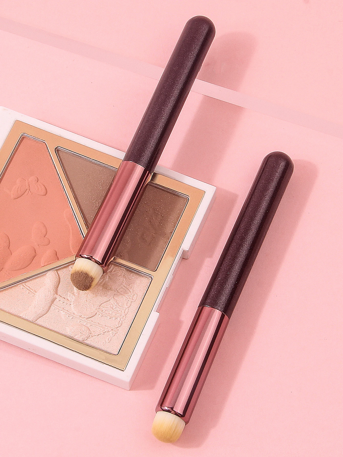 2PCS Portable Round Blush & Lip Brushes, Quick Concealer/Multi-Use Tools, Soft Travel Makeup Kit for Beginners