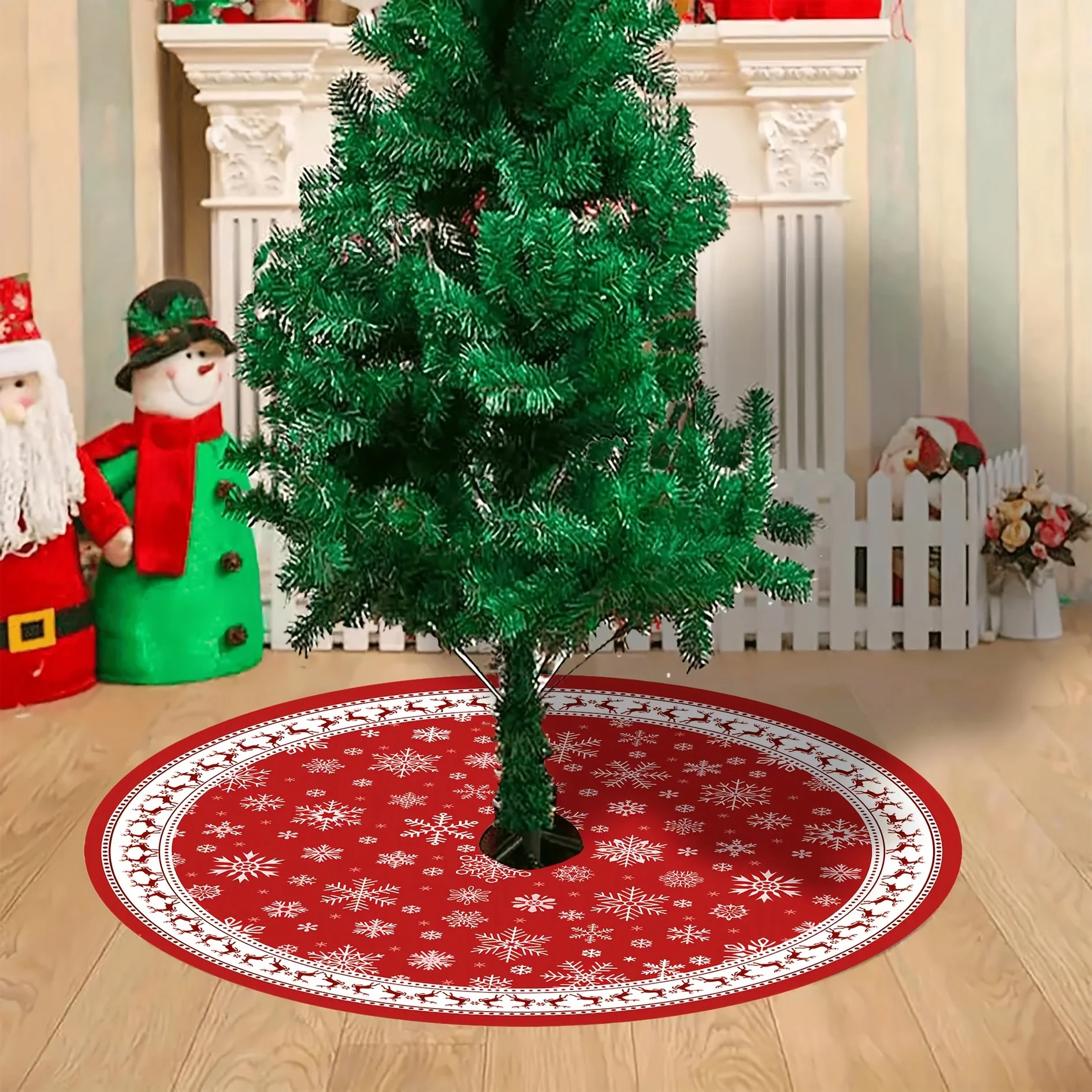 

Юбка «Рождественская елка» 36/48 дюймов — красно-белый узор снежинки и оленя