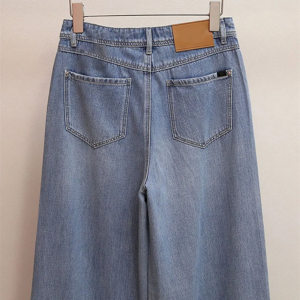 2025 Ropa de mujer Jeans, algodón puro, diamantes de imitación, corte holgado, cintura alta, pantalones de pierna ancha, nuevo sujetador de pantalones de alta calidad Y2K