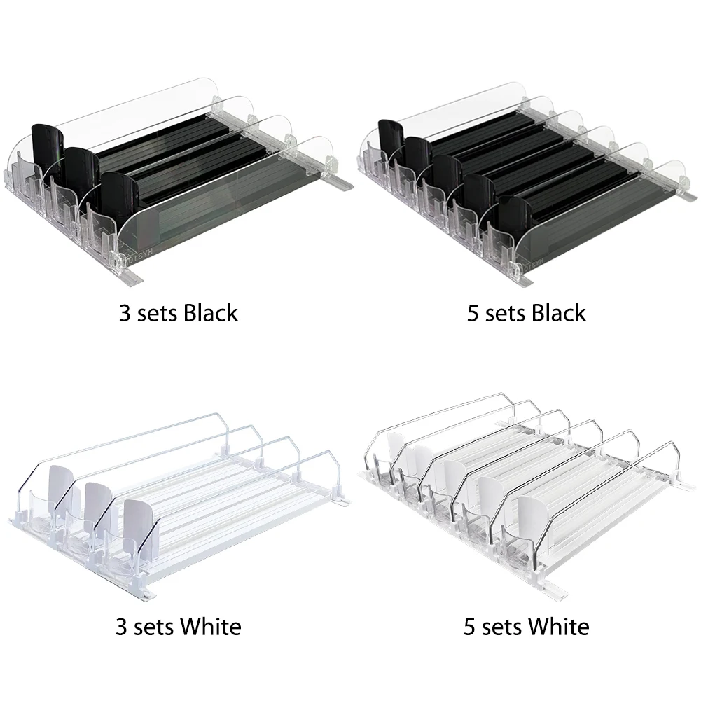 Drink Organizer Dispenser Spring Push Canned Beverage Push Rack Adjustable Width Beverage Rack E-shaped Glide for Refrigerator