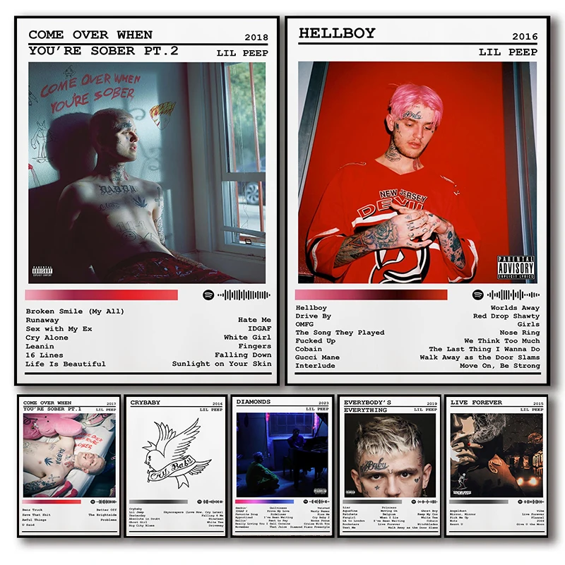 Pósteres modernos y populares de la cubierta del álbum de Singer Lil Peep, impresiones musicales de Hellboy, pintura en lienzo, imágenes de pared, decoración para el hogar y la sala de estar