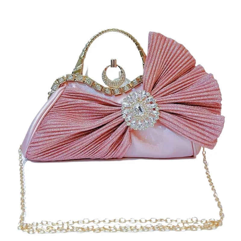 

Роскошная плиссированная вечерняя сумка с бантом, новая блестящая банкетная сумка, инкрустированная бриллиантами, дизайнерский клатч для свадебной вечеринки, Sac A Main Femme