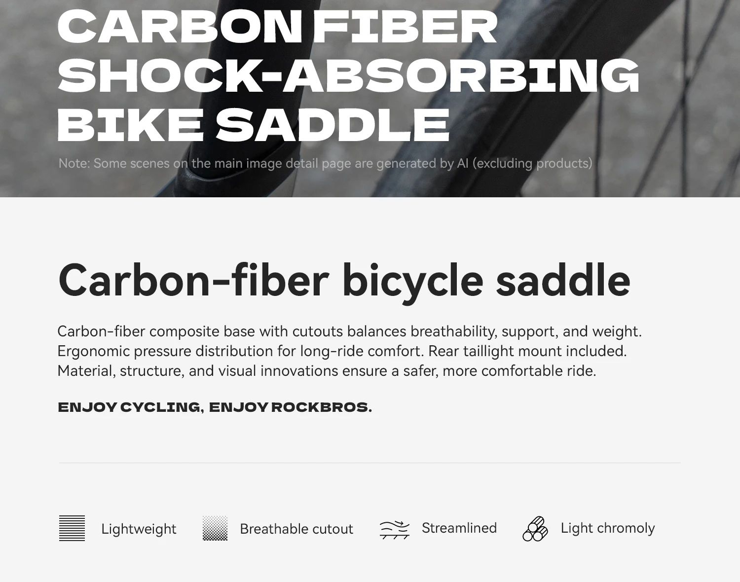 ROCKBROS Carbonfaser-Fahrradsattel Leichter Hohler Atmungsaktiver Fahrradsitz Regenfester MTB Rennrad Faltrad Fahrradsattel – Detail 2