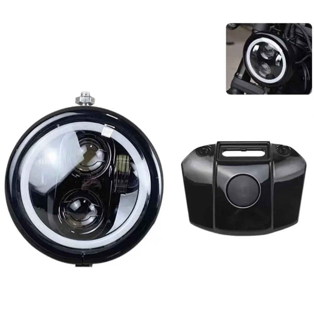 For Loncin VOGE CU525 CU-525 Modified Retro LED Round Headlight Assembly Angel Eye High And Low Beam Headlight Accessories