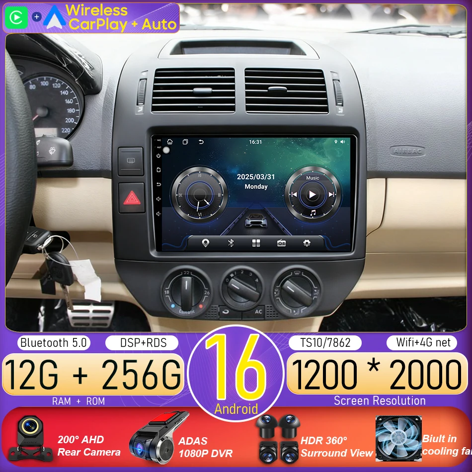 

Для Volkswagen Polo Mk4 2001-2011 Android 16 Автомагнитола Мультимедийный Видеоплеер GPS Навигация CarPlay Auto 2din DVD
