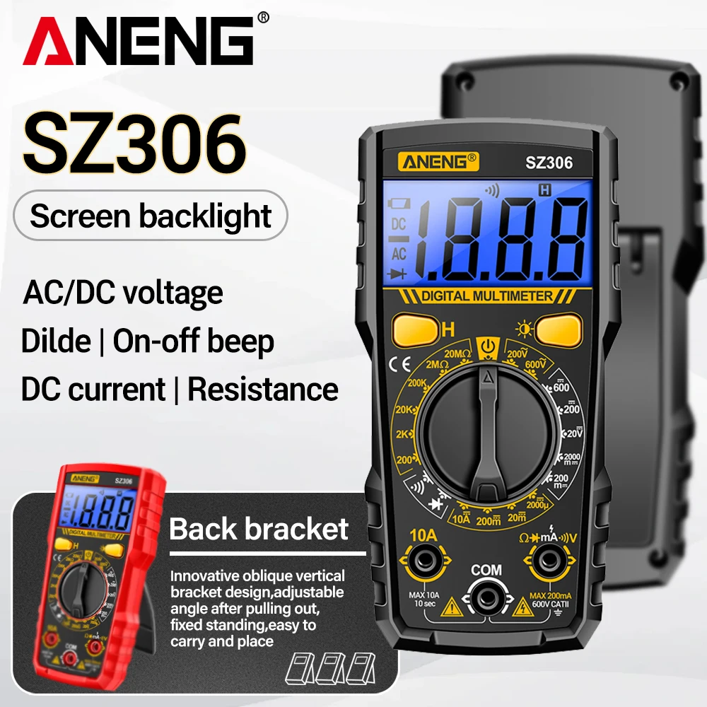 

Portable Digital Multimeter Tester ANENG SZ306 Smart AC/DC Voltage Backlit Screen Multifunctional Electrician Detection Tools