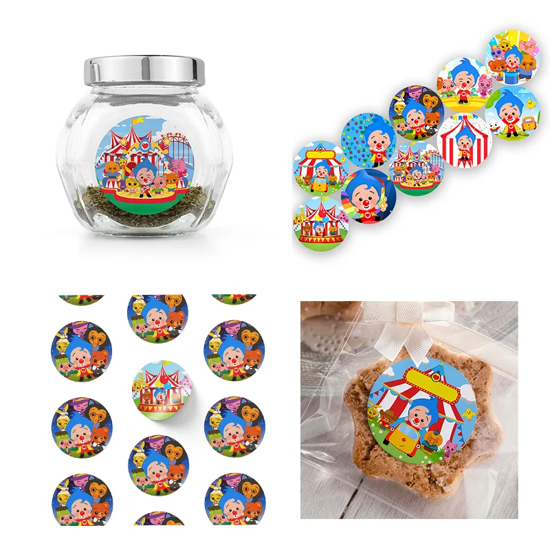 Cartoon Disney Plim Plim Clown Theme Round Stickers Labels Kids Birthday Party Decorations Cookie Candy Gifts Wraps Supplies