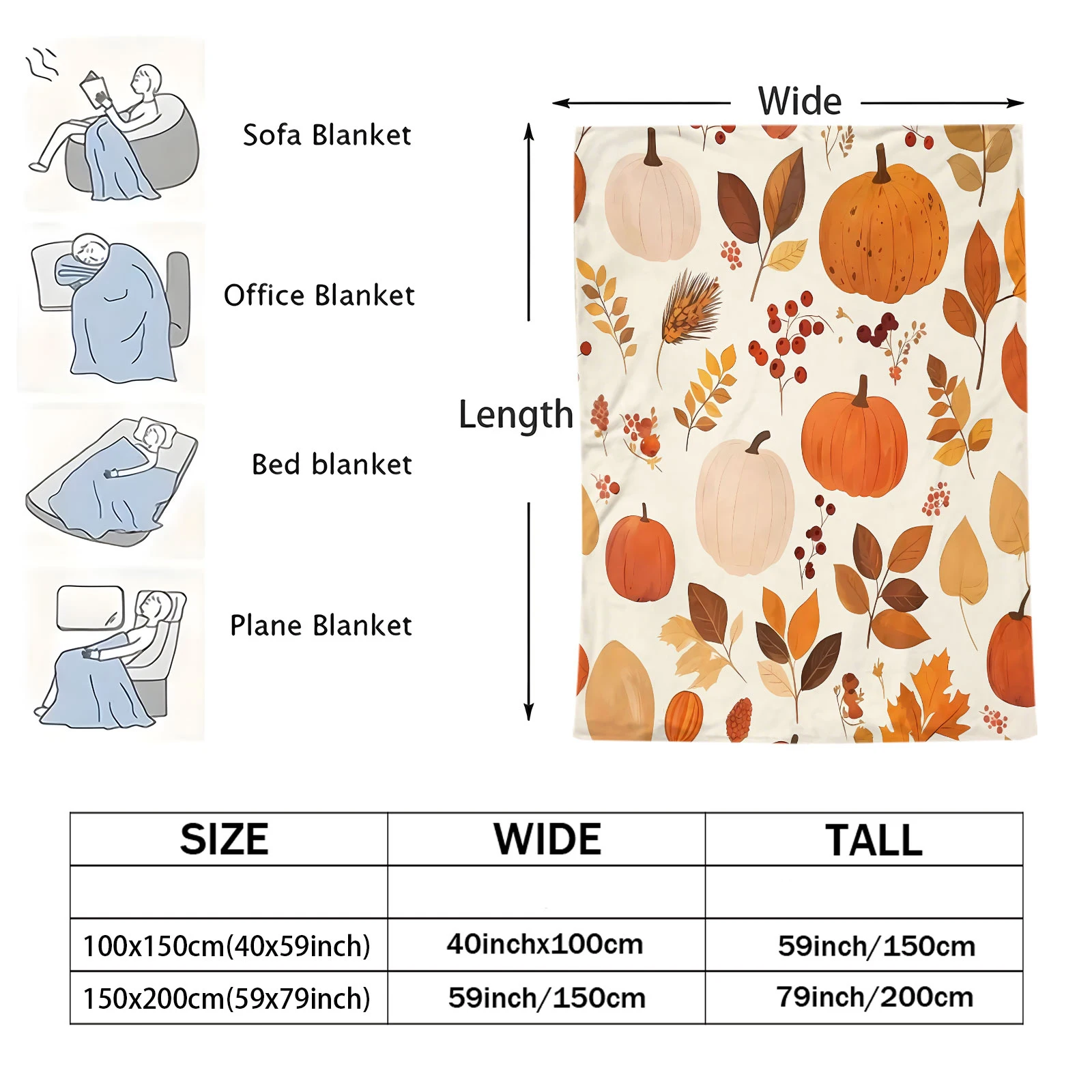Autumn Pumpkin Maple Leaf Flannel Throw Blanket Warm Cozy Sofa Bed Fleece Blanket Thanksgiving Home Decor Holiday Gift Blanket