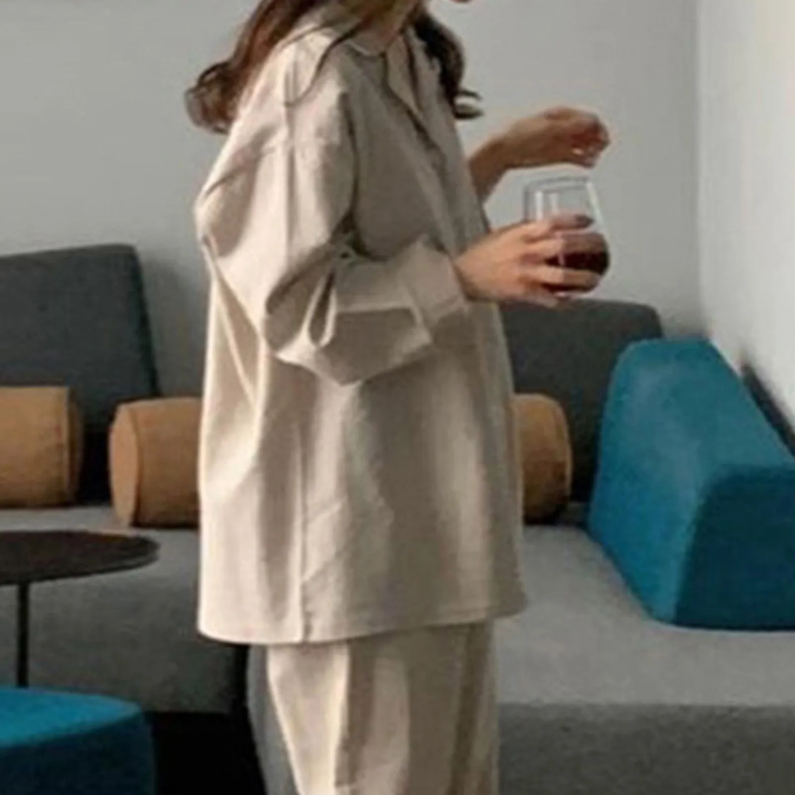 

Antibacterial Pure Cotton Sleepwear Set for Women Spring Autumn Long Sleeve Turn-down Collar Thin Loose Postpartum Home Clothes