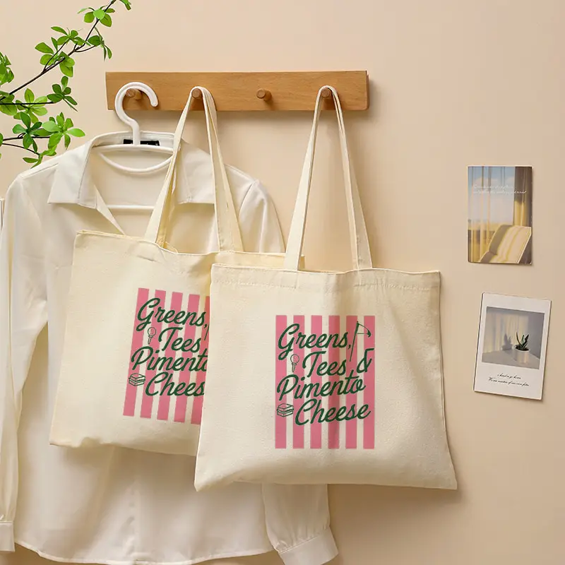 Masters Inspired Beige Tote Bag Reusable Fashion Multi Functional Handbag Shopping Bag National Golf Club Gifts Women's