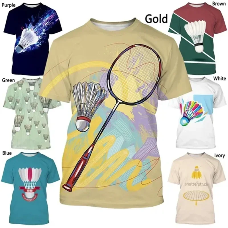 Camiseta deportiva con estampado 3D de bádminton, sudadera informal de manga corta con cuello redondo, Top de calle de gran tamaño, moda Unisex