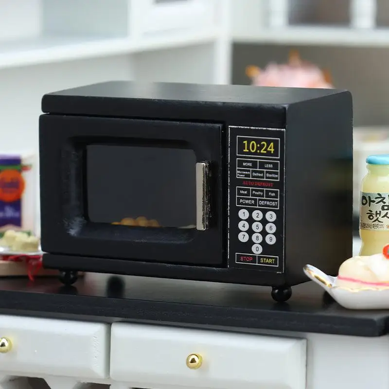 1:12 Dollhouse Mini Kitchen Appliance, Black Simulation Microwave Oven, Realistic Home Model Decor, Mini Doll House Furniture Su