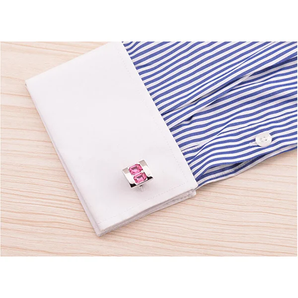 

French Cufflinks Pink Copper Alloy Plated Crystal Men Sleeve Button Fashion Shirt Accessory Wedding Birthday Gift