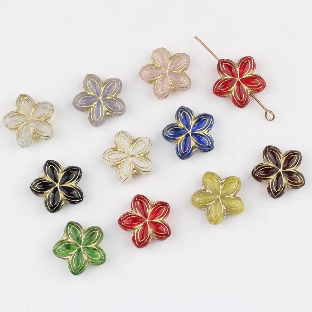 6pcs/lot 16MM Czech Colored Retro Cherry Blossom Beads Pendant Charms for Necklace Bracelet Jewelry Diy Accessories