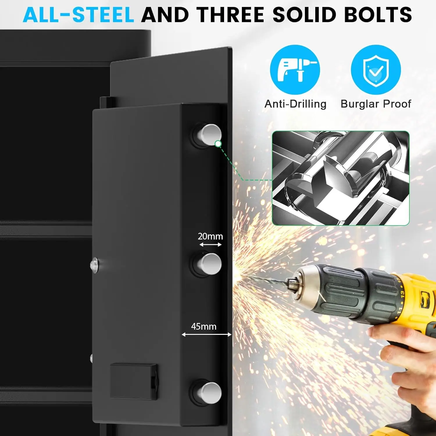 6.0 Cubic Large Home Safes Water and Fireproof, Anti-Theft Safe Box with Alarm System, Spare Key, Mute Function and Removable Sh