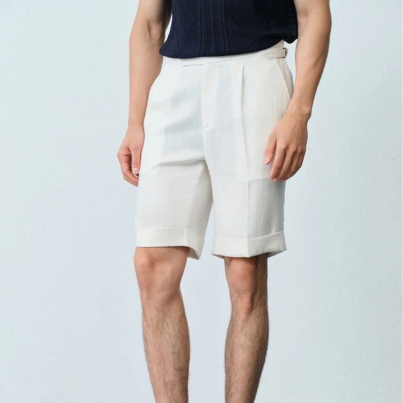 Italian Naples Cool Breathable Linen Shorts Men's Casual Retro Off-White Suit Shorts Vacation Style
