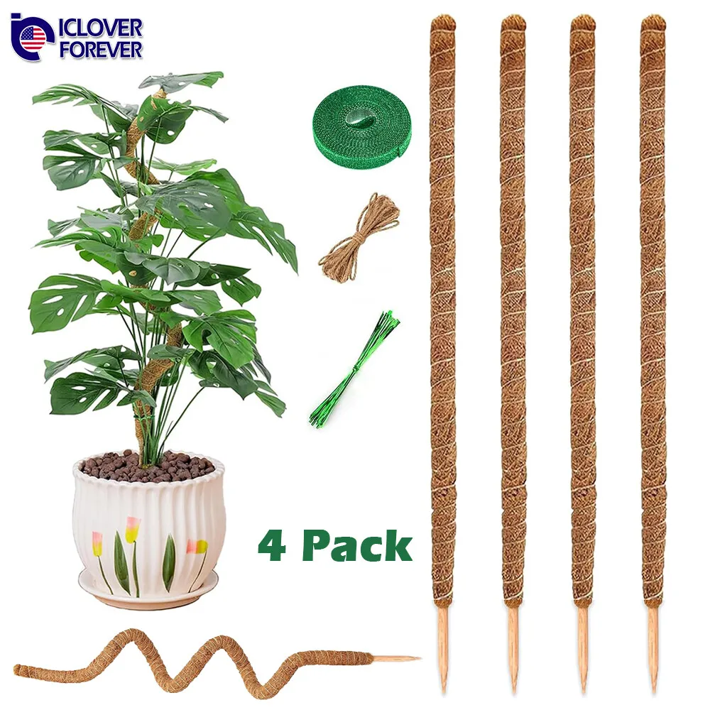 

4 Pack Bendable Moss Pole 28" for Monstera Climbing Plants Support Stakes Stick