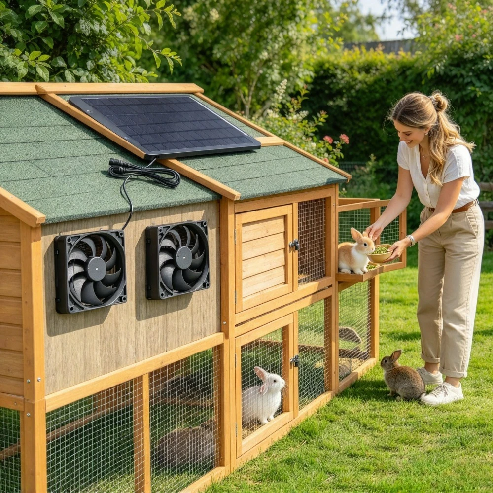 Greenhouse Circulation Fan Waterproof - Solar Powered Double Vent Cooler Fan