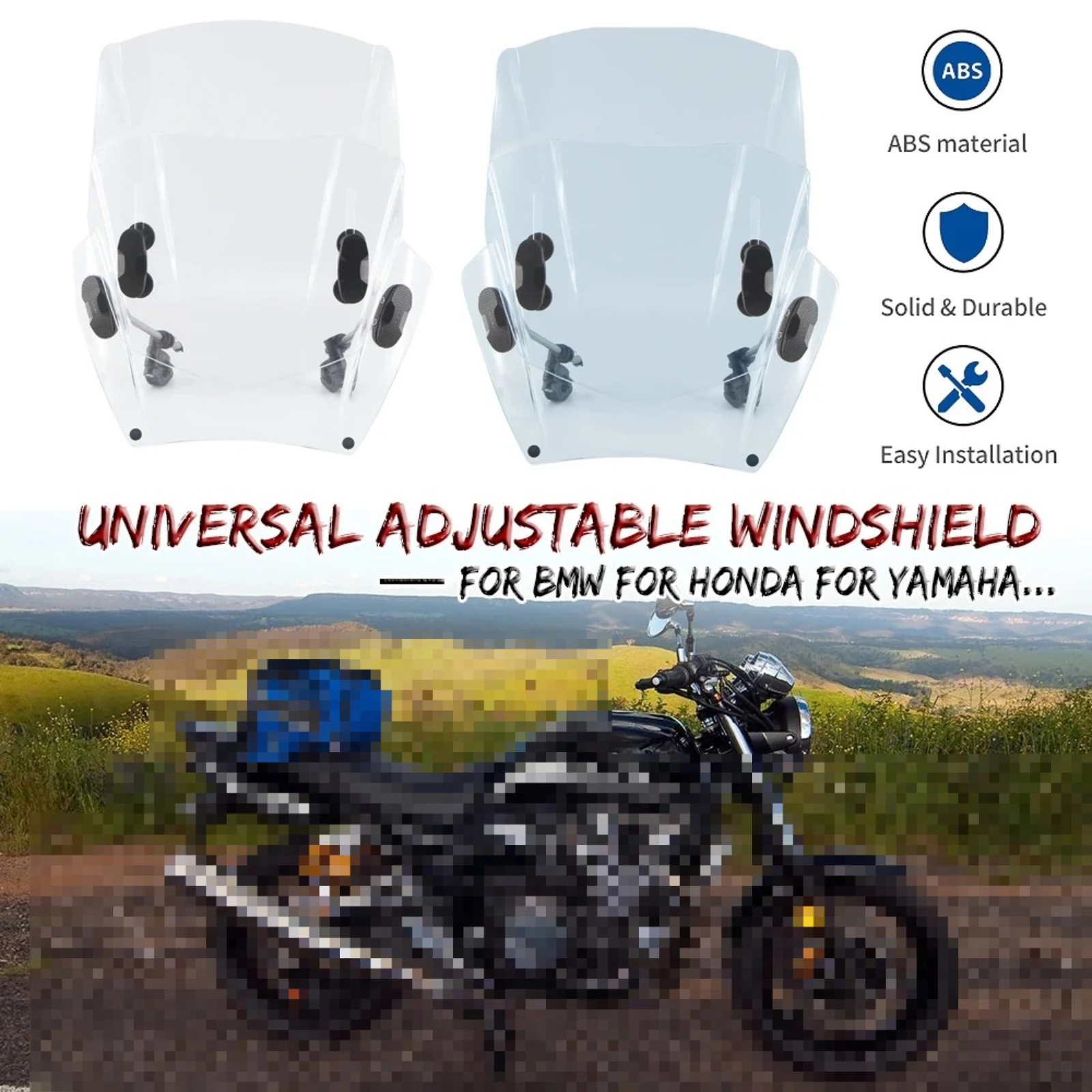 For YAMAHA Tenere700 XJR 1200 1300 XTZ-150 MT09 YZF R1 R3 R6 XV 250 For BMW F800R K75 Universal Adjustable Windshield Windscreen