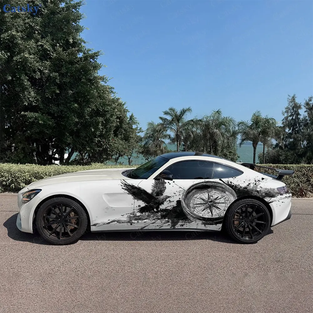 

2pcs Raven Compass Ink Wash, Durable, Fade-resistant, Enhance Vehicle Aesthetics With Bold Artistic Design Car Vinyl Wraps
