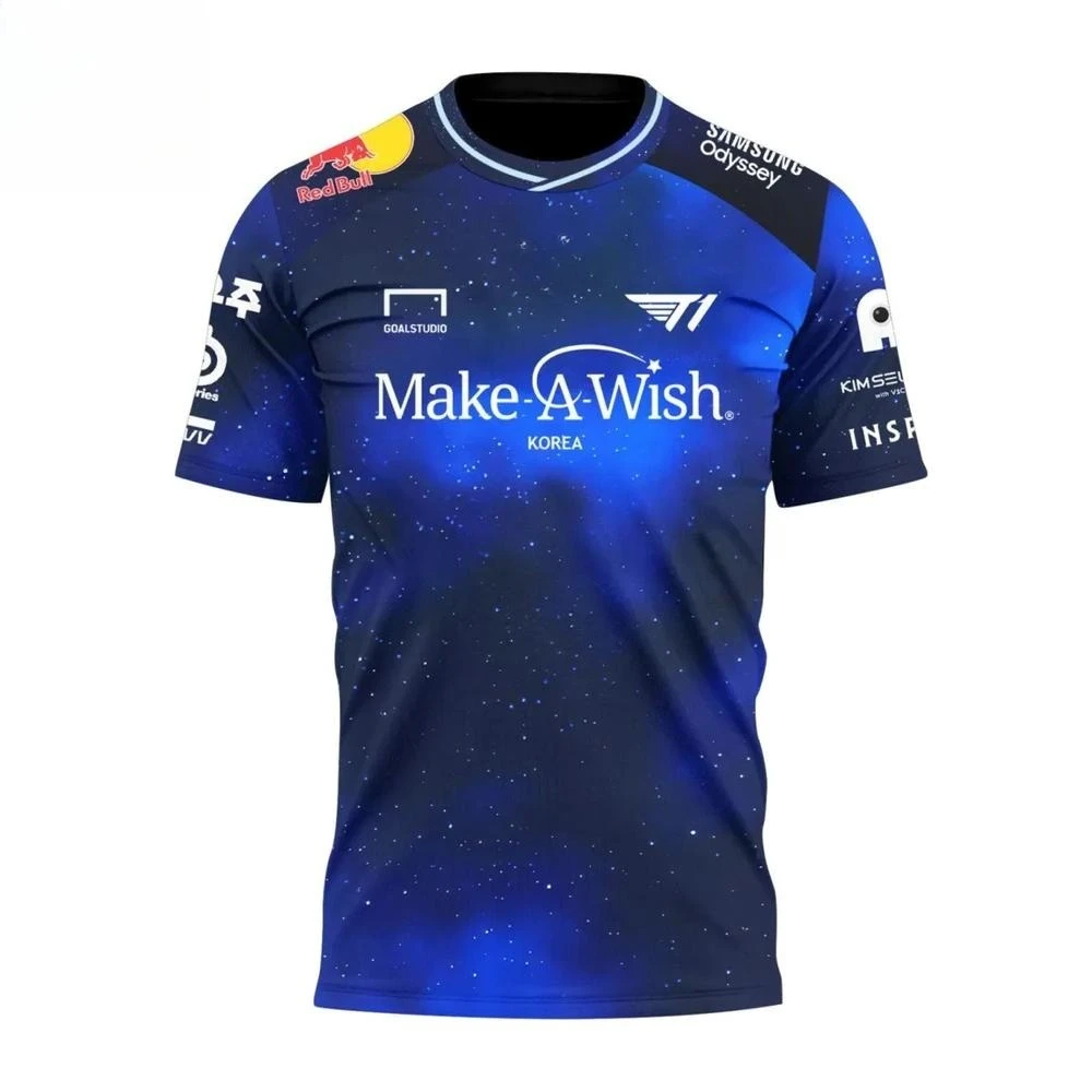 2025 New SKT T1 x Make-A-Wish South Korea Limited Edition Jersey for Men and Women, Quick-Drying and Breathable Sports T-shirt.