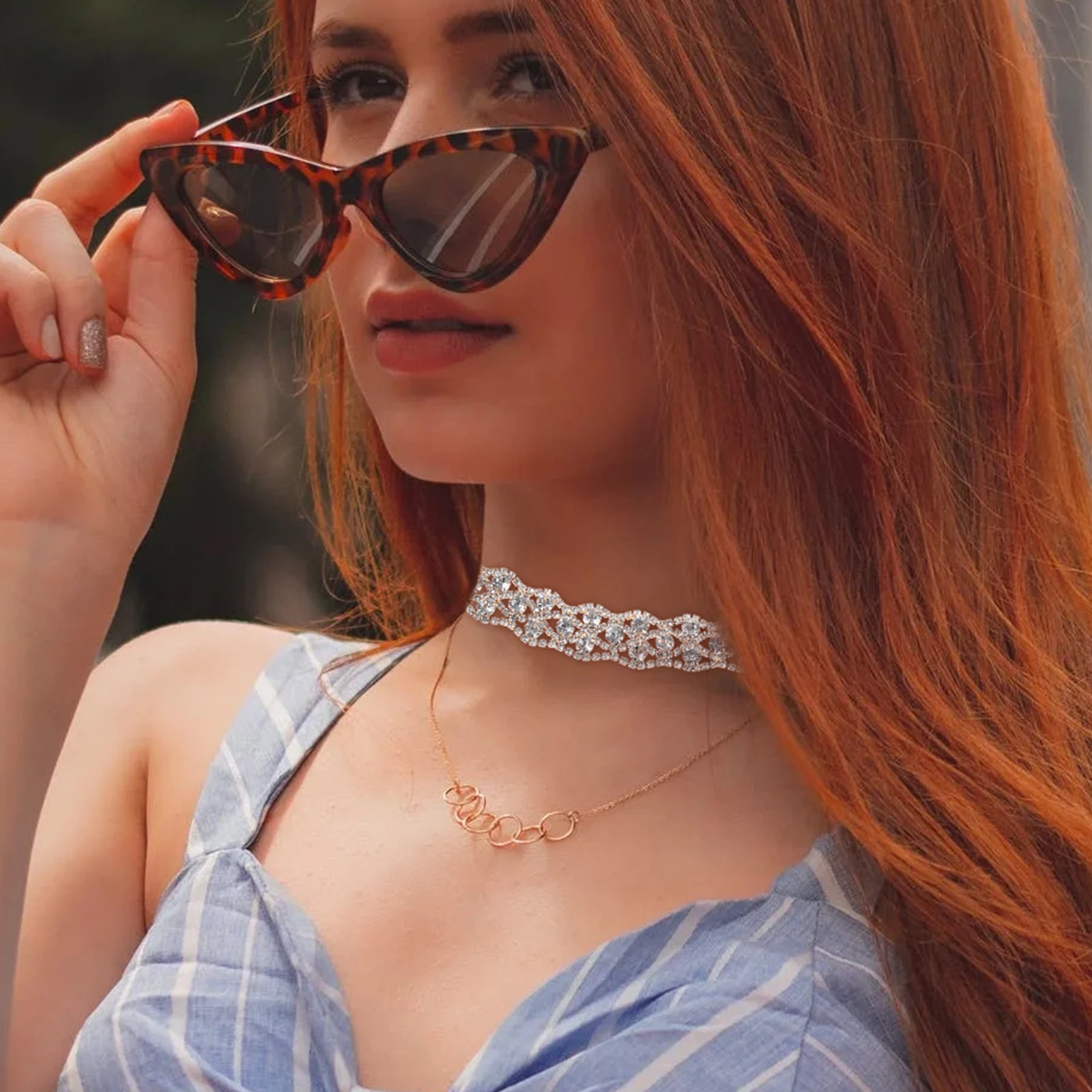 

Rhinestone Clavicle Chain Necklace Diamond Bundle Collar European Golden Statement Full Drill Alloy Neck Decor Jewelry