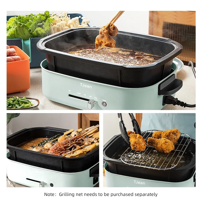 TJean Household Multifunctional Electric Hot Pot - White / Green (4L)