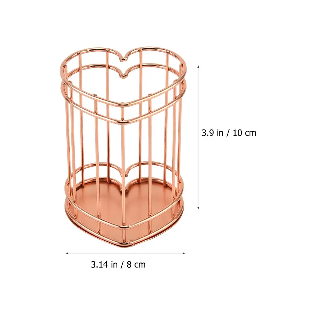 Heart Shape Desktop Pen Gold Pencil Holder Metal Craft Office Desk Accessories Pot Nordic Style Pen Dressing Table Office Desk