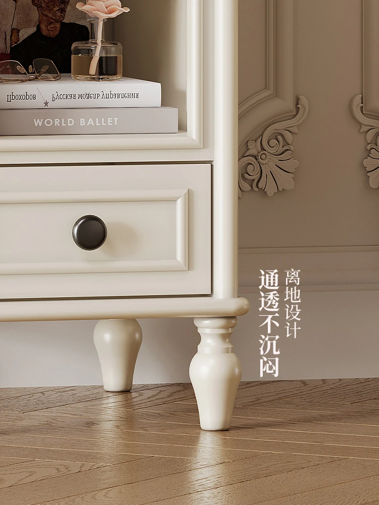French cream wind solid wood bedside table, household bedroom small very narrow simple modern storage locker 4