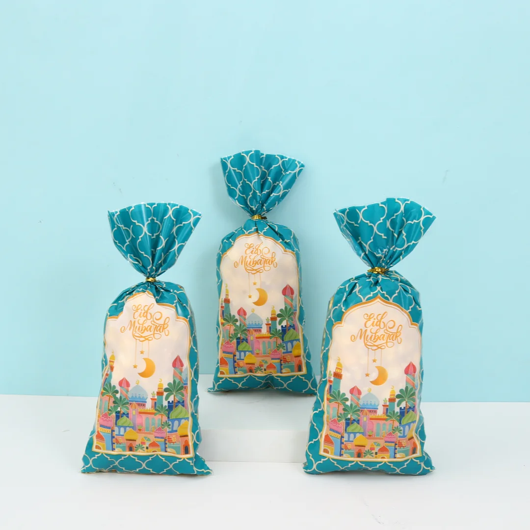 

25/50pcs 2025 Eid Mubarak Gift Bags Plastic Candy Cookie Bag Ramadan Kareem Decor Islamic Muslim Party Supplies Eid Gifts Bags