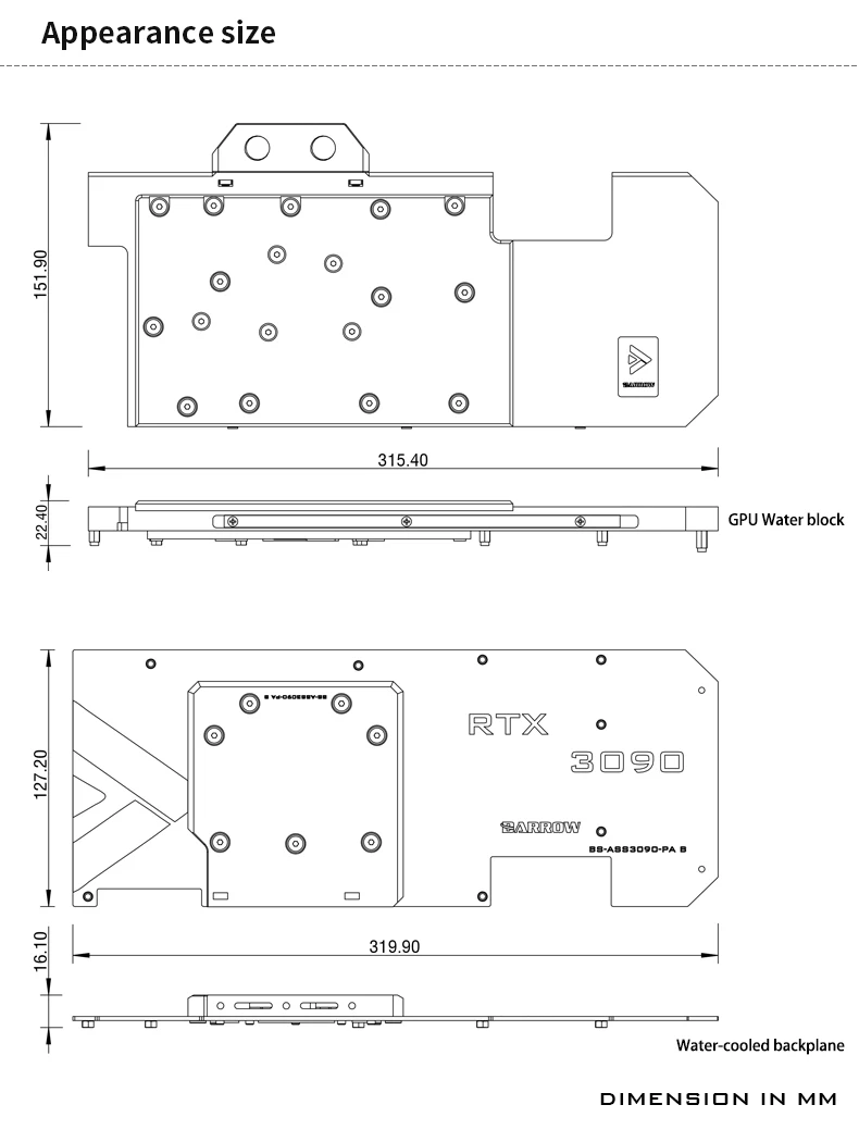 BARROW Active Cooling Water Block Full coverage use for ASUS ROG STRIX RTX 3090/3080 GAMING GPU Card With Backplate 5V A-RGB