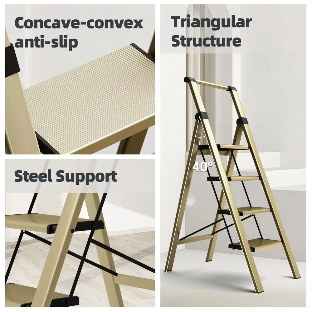

4 Step Foldable Aluminum Step Ladder with Handgrip, AntiSlip Pedal, 330 lbs Capacity, Lightweight amp Portable for Home, Kitche