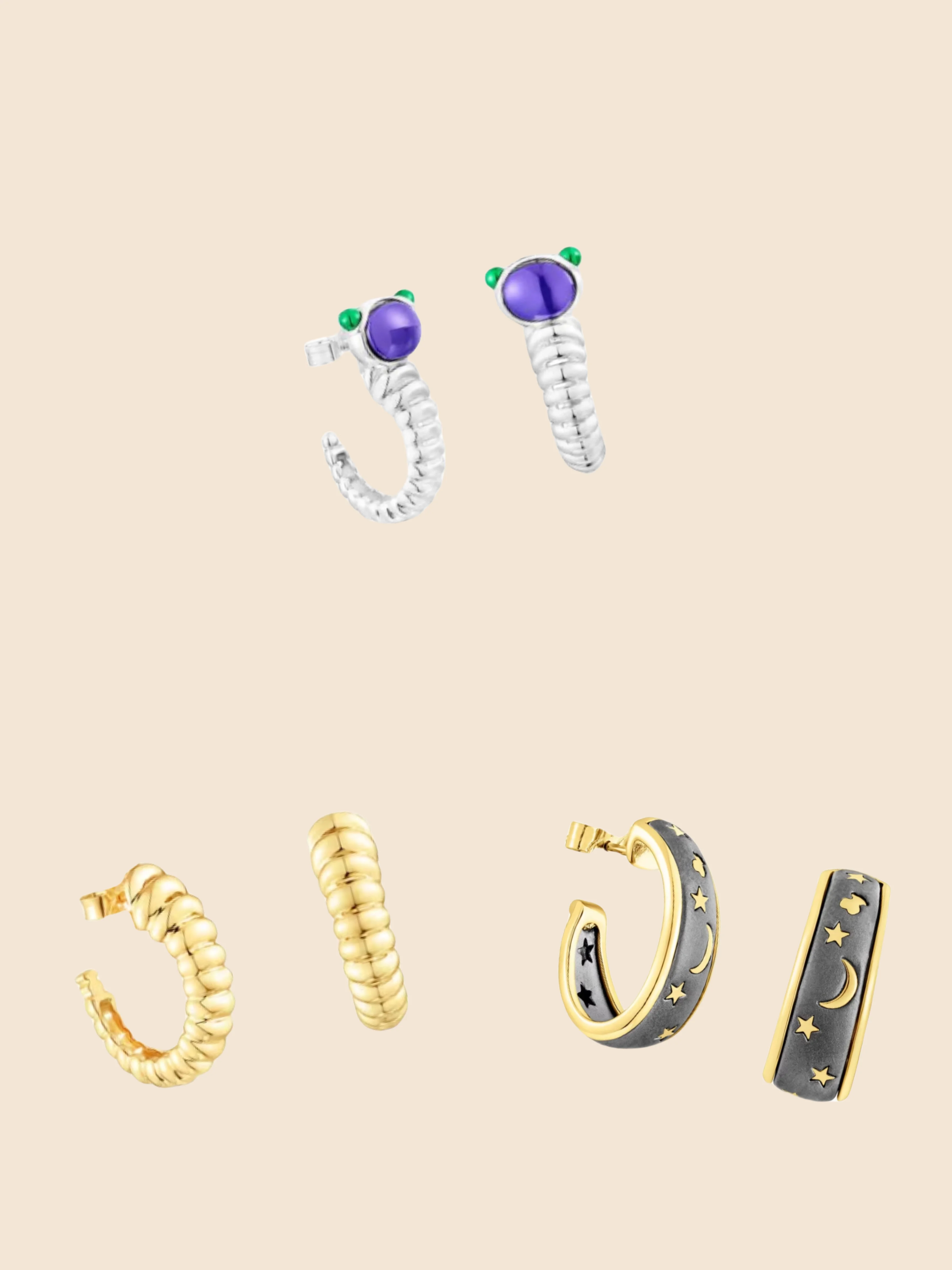 

Spanish bear beads S925 silver caterpillar earrings fashionable earrings for men and women couple ins popular jewelry