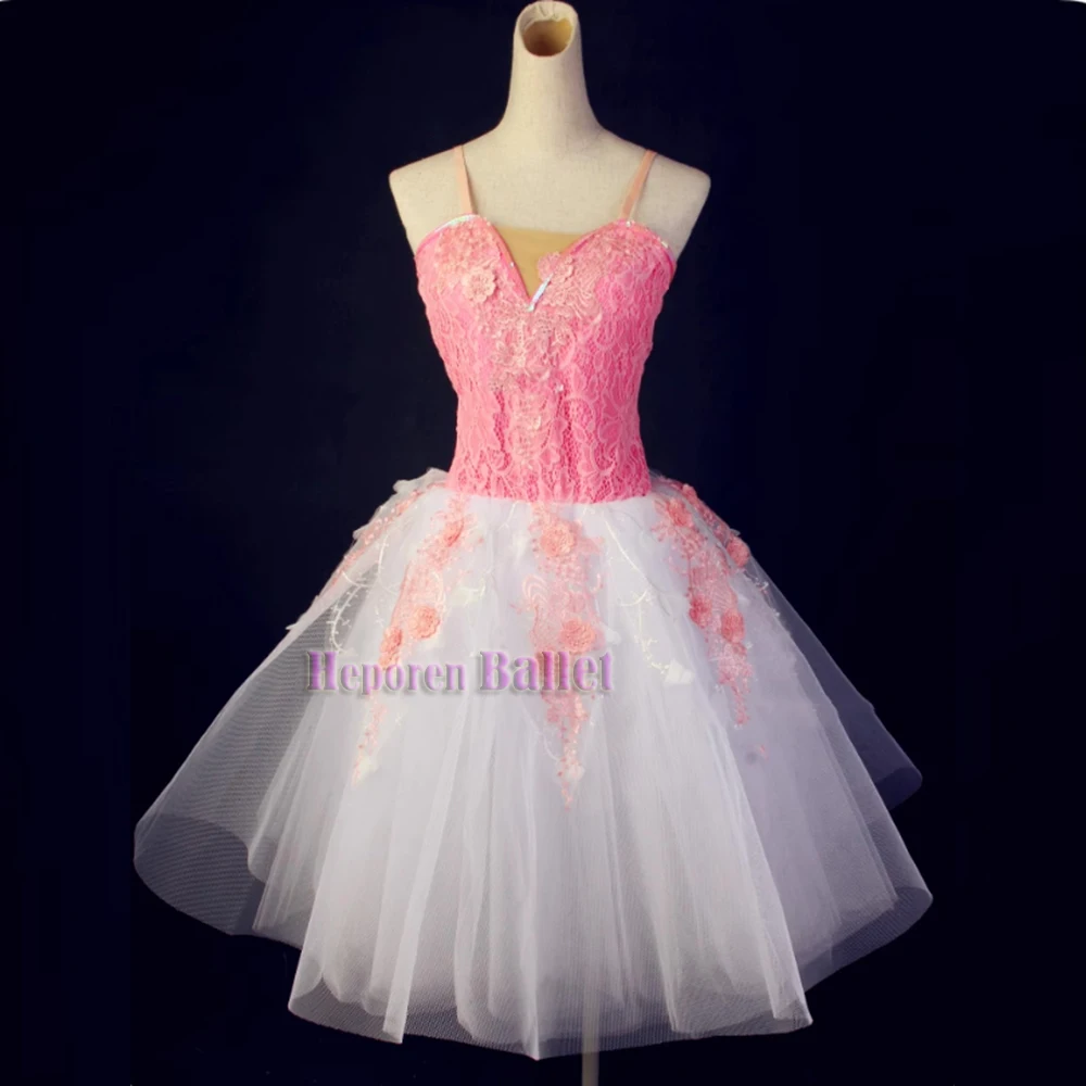 

Professional Customized Ballet Performance Costume, Pink Floral Long Gauze Skirt, Dance Performance Costume
