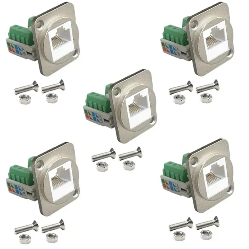 

5 RJ45 CAT.5E Wiring Terminals Network Computer Modules With Fixing Nuts