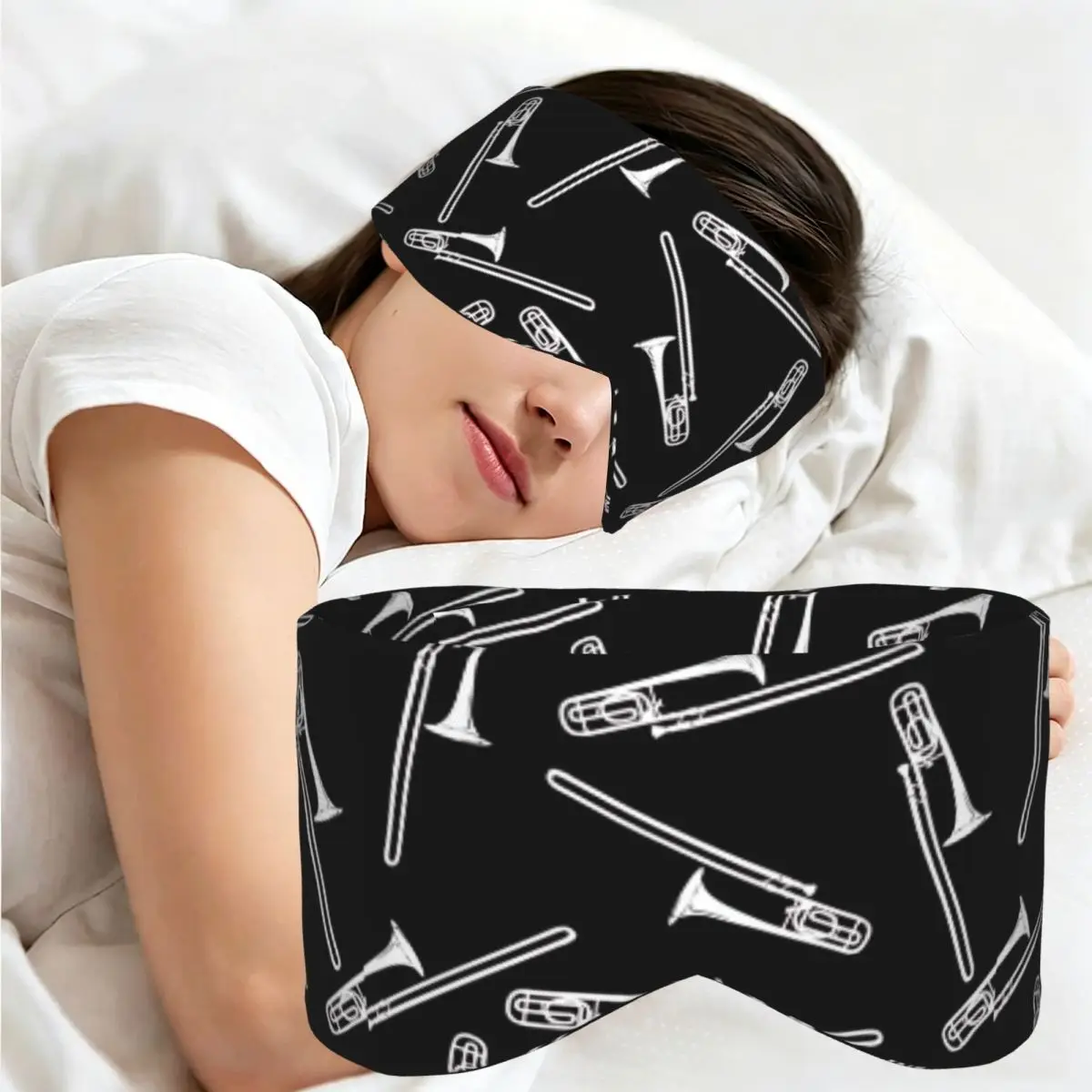 Antifaz para dormir con diseño de trompeta blanca sobre rojo oscuro, bloqueador de luz, portátil, para niñas y niños, ideal para viajes, fiestas, regalo, ojeras, antifaz.