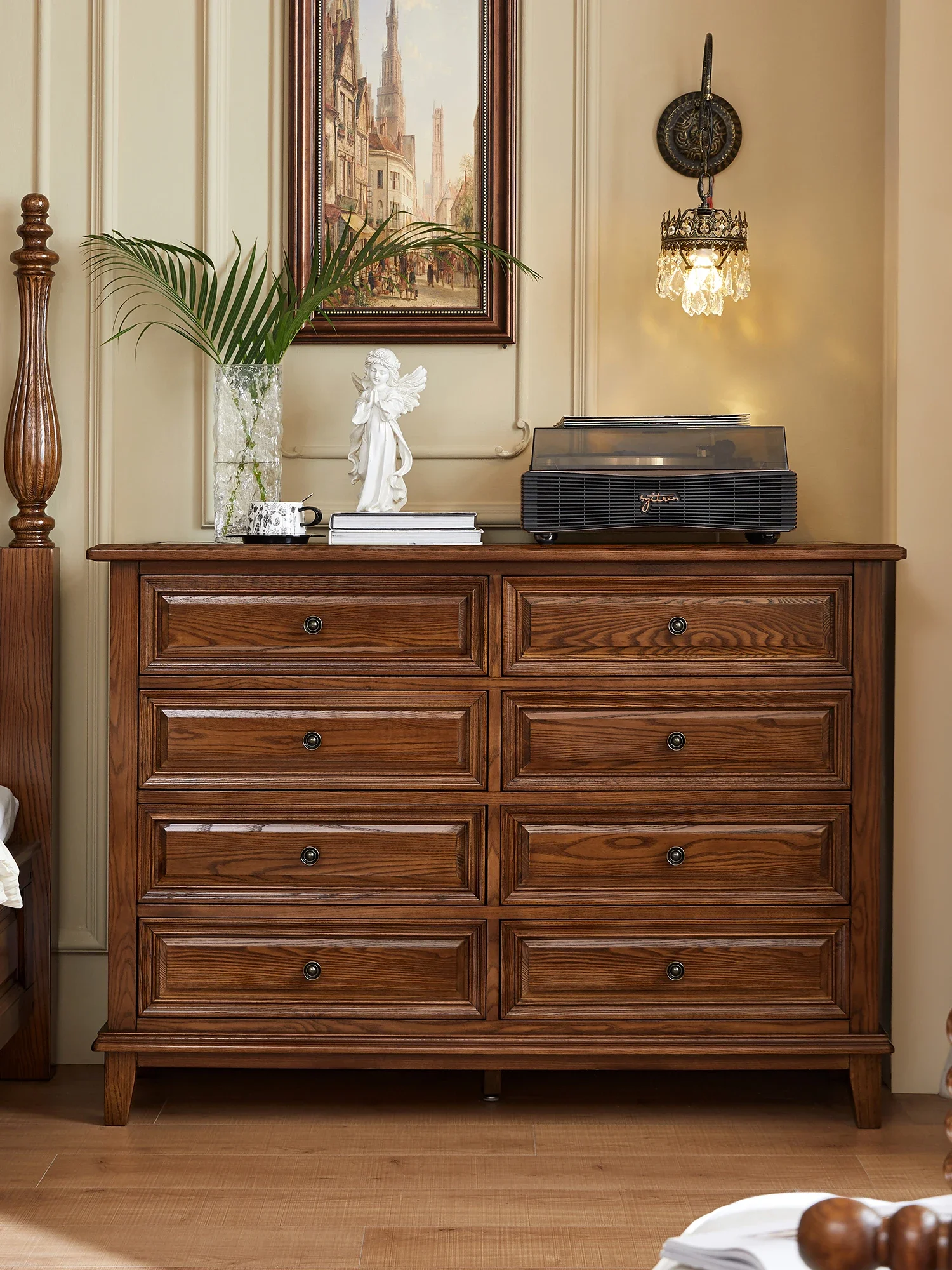 all-solid wood eight-bucket cabinet, living room, bedroom storage, locker against the wall, cabinet, ash wood