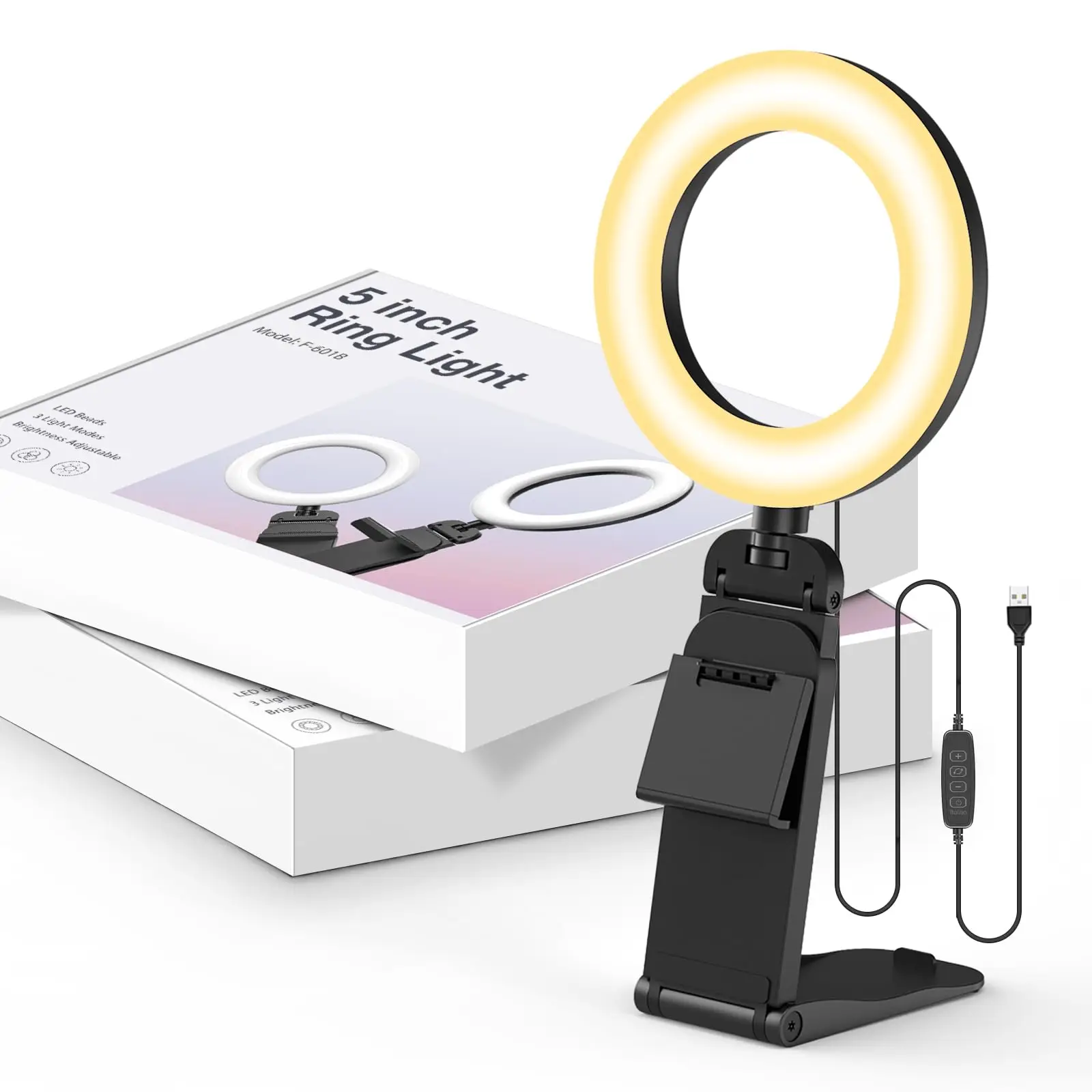 5" LED Selfie Light Clip Ring Light with Phone Holder Desktop Ring Light for Computer Laptop Video Conference Lighting Makeup