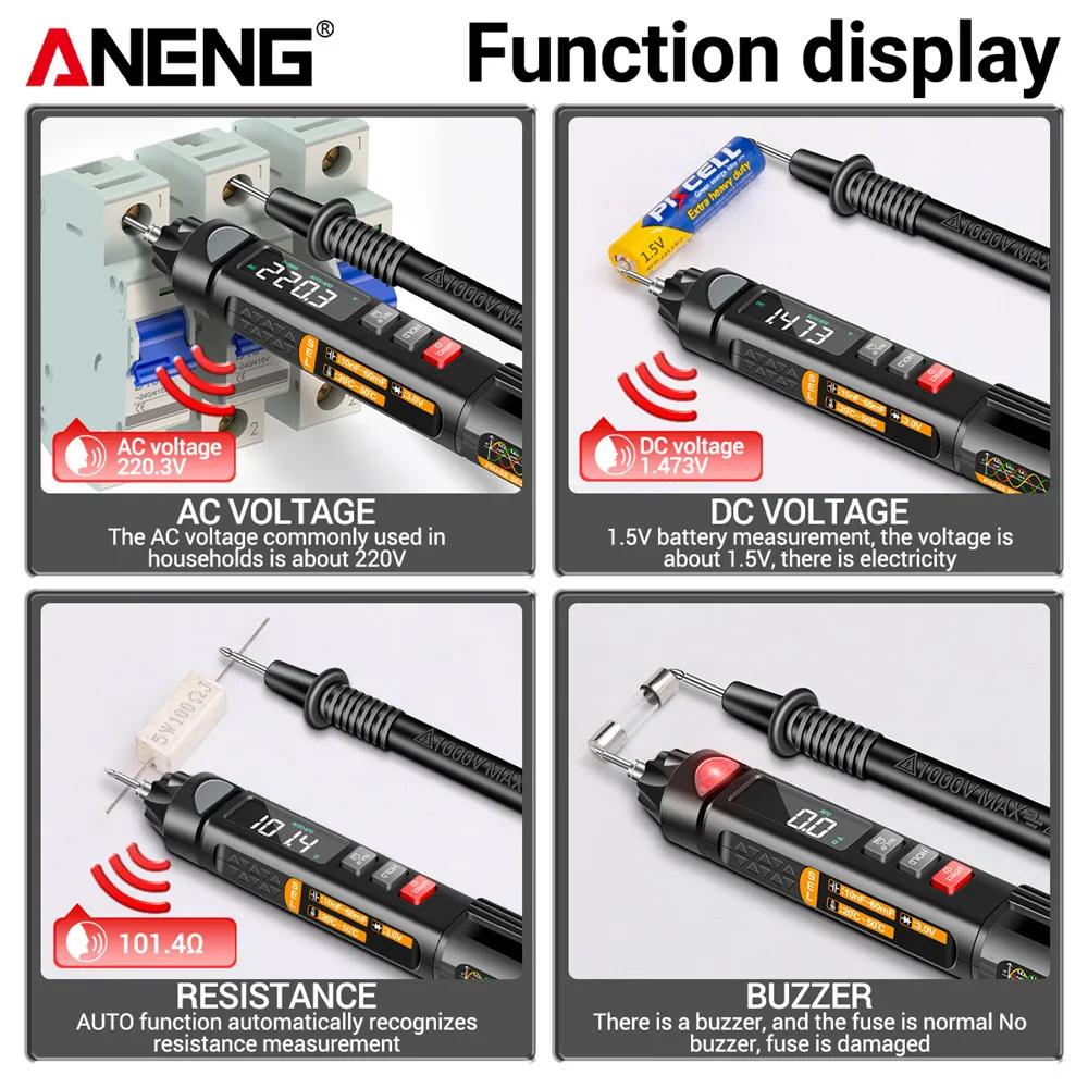 ANENG A3009 Mini Digital Multimeter Pen A3009 PRO Smart Voice Broadcast Tester Meter Multimetro DC AC Voltage Professional Test