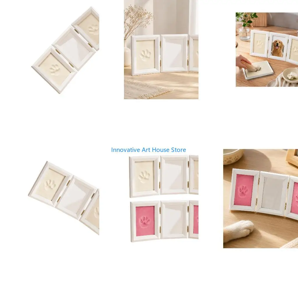 E1PC Pet Picture Frame with Three Section Display, Center Photo Opening and Two Side Print for Shelf Use
