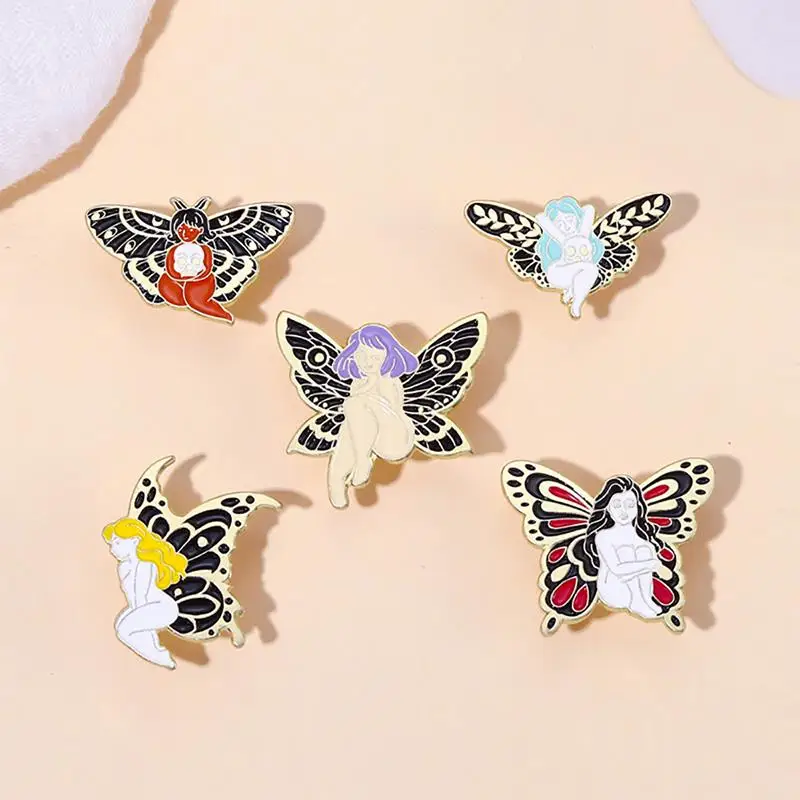 Butterfly Fairy Enamel Pins Custom Black Moth Girls Brooches Lapel Badges Animal Insect Jewelry Gift for Kids Friends