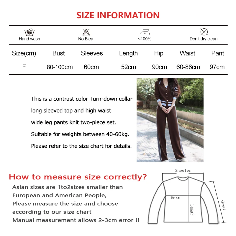 Women Fall Vintage Two Piece Set Turn-down Collar Single-breasted Cardigan and High Waist Pocket Striped Pants Casual Knit Suit